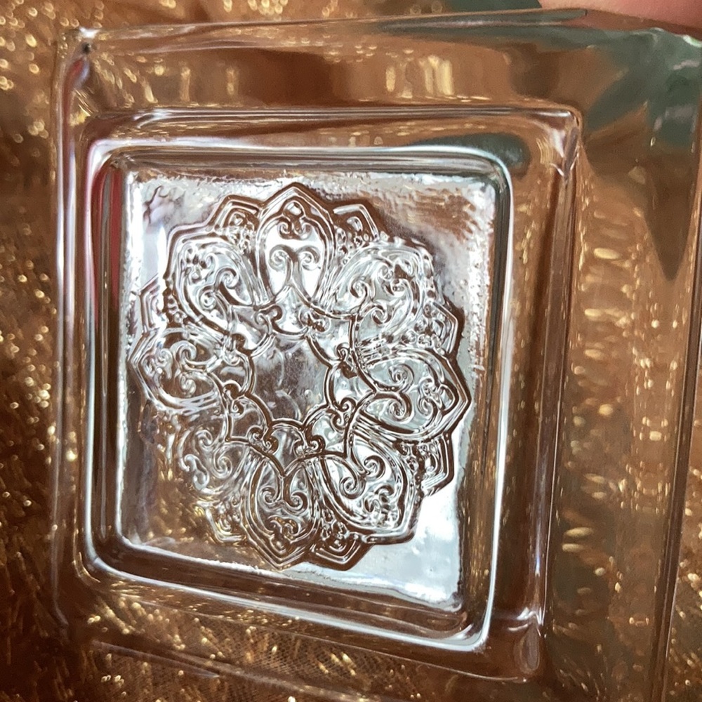 2 etched glass trinket dishes or tea light holders